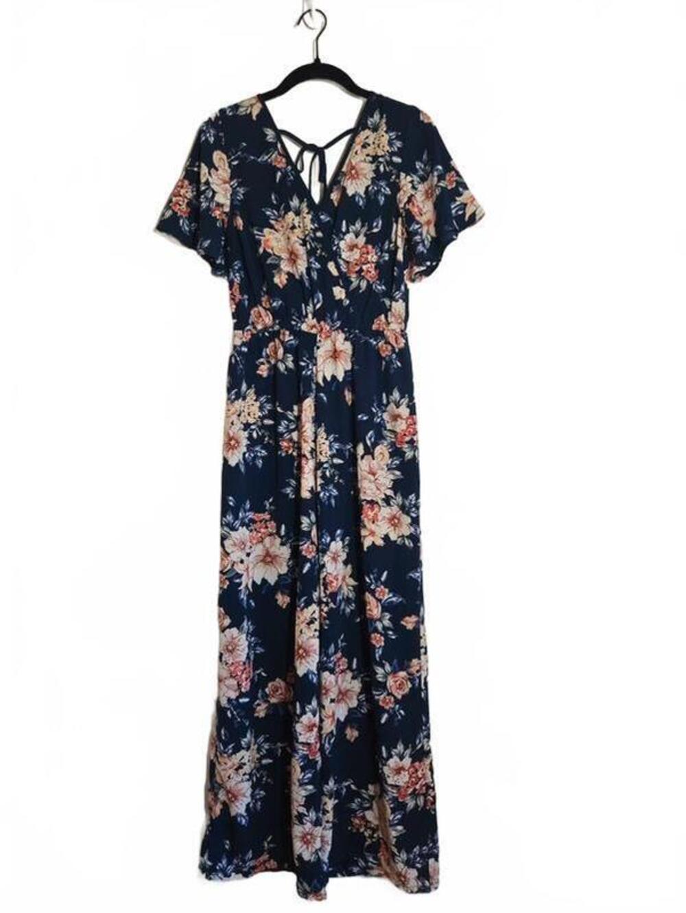 Target navy blue floral wide leg jumpsuit